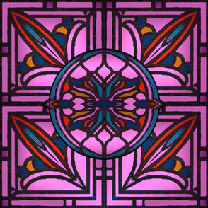 Stained Glass Golden Design in Pink and Mauve 