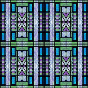 Stained Glass Art Deco Design in Blue and Green 