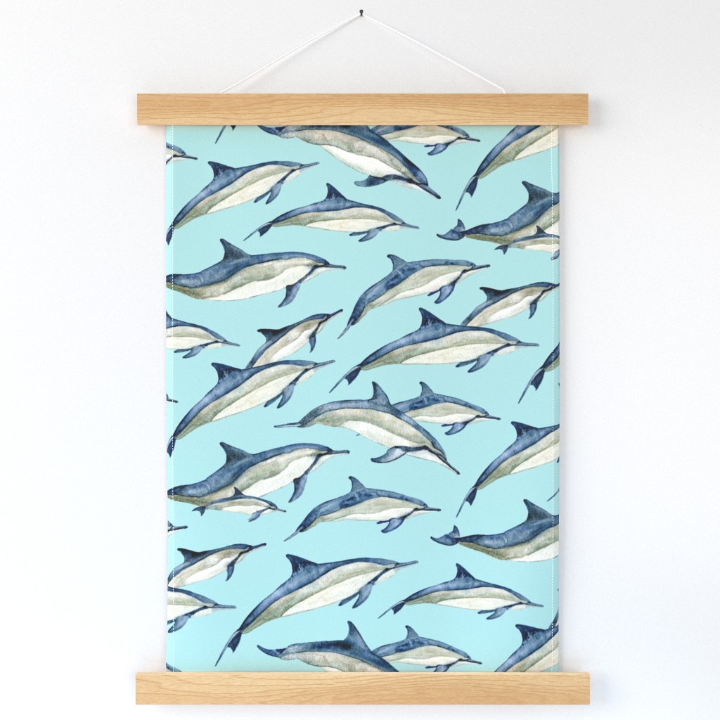 watercolor spinner dolphins on aqua (large)