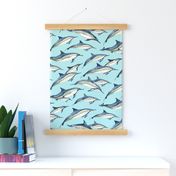 watercolor spinner dolphins on aqua (large)