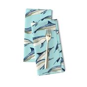 watercolor spinner dolphins on aqua (large)