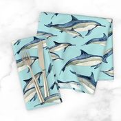 watercolor spinner dolphins on aqua (large)