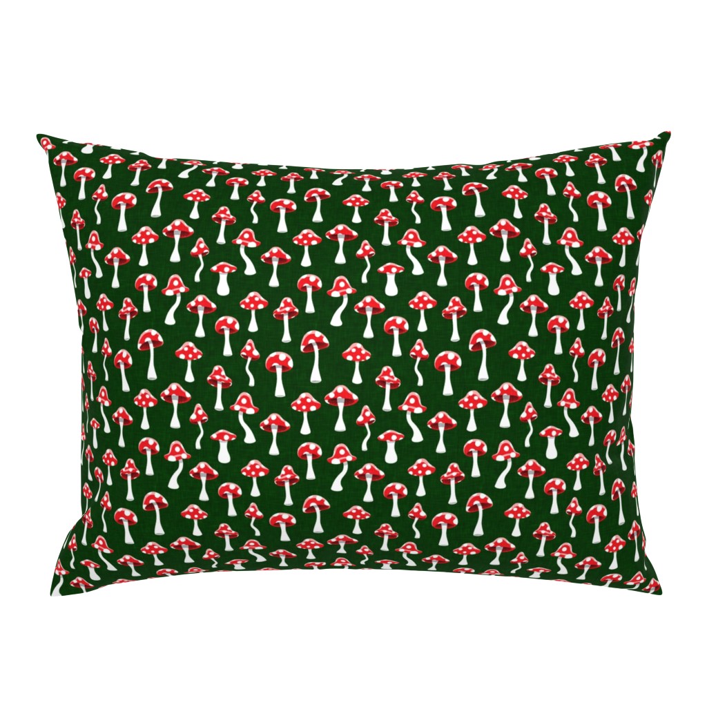 Red and White Mushrooms - dark green - LAD19