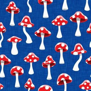 Red and White Mushrooms - royal blue - LAD19
