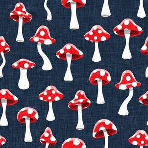 Red and White Mushrooms - dark blue - LAD19