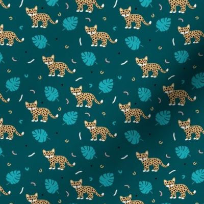 Dots and cats botanical night jungle baby tiger wild cat panther blue boys SMALL