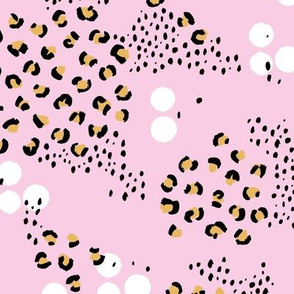 Spring summer panther print leopard spots and dots minimal abstract Scandinavian style pattern golden yellow pink