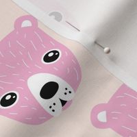 Little baby grizzly bear Scandinavian woodland animal portrait illustration creme pink girls