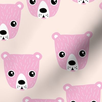 Little baby grizzly bear Scandinavian woodland animal portrait illustration creme pink girls
