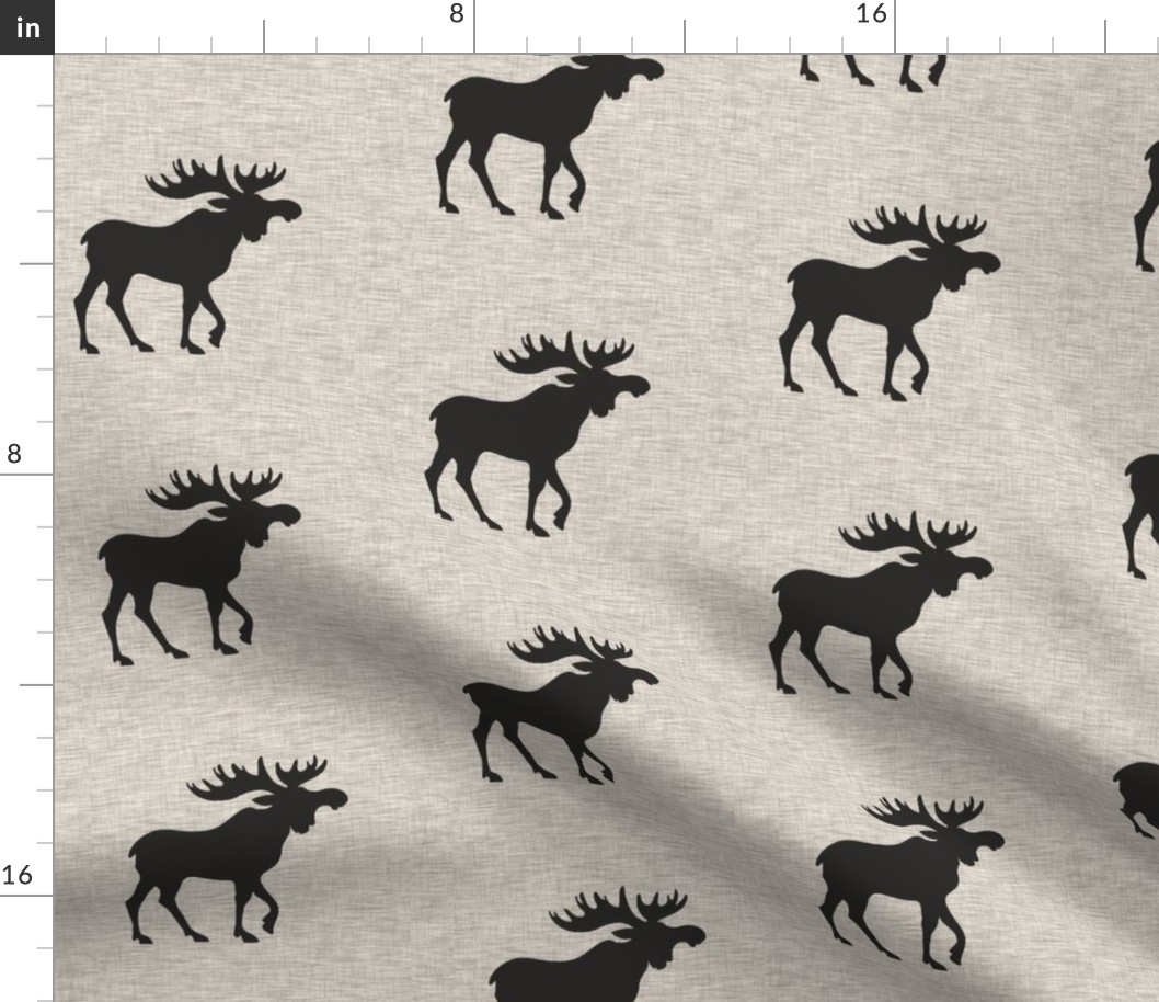 Moose in 6” repeat - northwoods black on cream linen