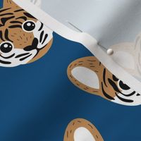 Little baby tiger safari jungle animal portrait friends illustration winter night classic blue brown LARGE