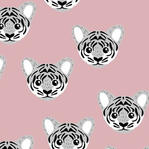 Little baby tiger safari jungle animal portrait friends illustration winter mauve moody pink gray LARGE