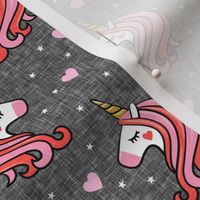 Valentines Unicorn - Valentine's Day - grey w/ hearts - LAD19