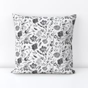Silver grey magic meadow ★ watercolor flowers in black and white for neutral modern home decor, bedding, nursery