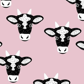 Little baby cow dairy farm animal portrait friends illustration mauve lilac