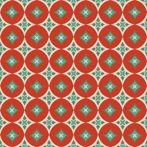 Tacked in retro red and turquoise