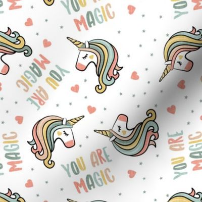 You are magic -  Valentines Day Unicorns - hearts and stars - rainbow soft - LAD19