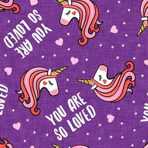 You are so loved - Valentines Day Unicorns - hearts and stars - purple 2 - LAD19