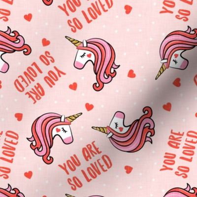 You are so loved - Valentines Day Unicorns - hearts and stars - pink - LAD19