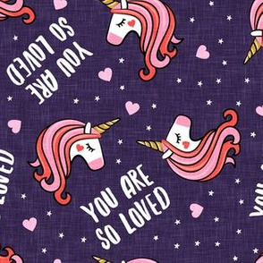 You are so loved - Valentines Day Unicorns - hearts and stars - purple - LAD19