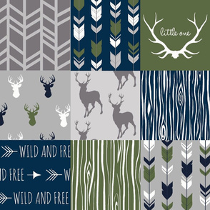 Patchwork deer- navy,green, grey