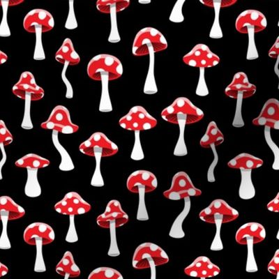 Red and White Mushrooms - black - LAD19