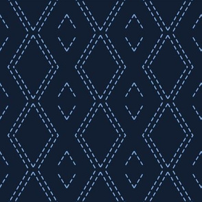 Indigo blue diamond sashiko style japanese embroidery pattern. 