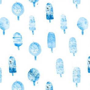 Blue watercolor popsicles ★ painted tonal ice creams for kids, nursery