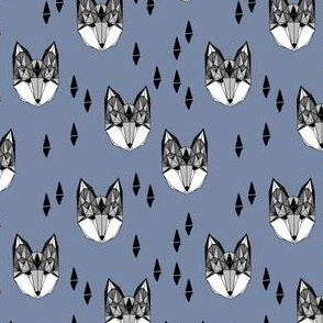 SMALL - fox // fox head blue grey kids baby boy nursery kids foxes woodland animal geometric boys design