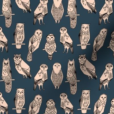 SMALL - owl // blush and navy hand-drawn illustration bird owl by Andrea Lauren
