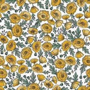poppies floral fabric - poppy flower, spring floral fabric, autumn floral fabric, baby fabric, nursery fabric, poppies nursery, baby girl bedding - yellow