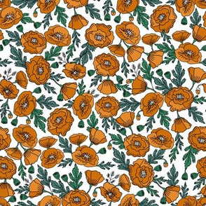 poppies floral fabric - poppy flower, spring floral fabric, autumn floral fabric, baby fabric, nursery fabric, poppies nursery, baby girl bedding - orange