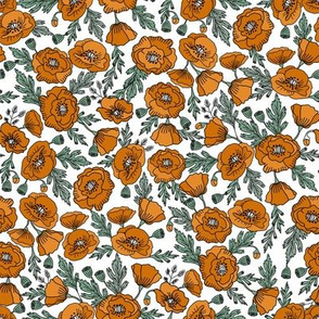 poppies floral fabric - poppy flower, spring floral fabric, autumn floral fabric, baby fabric, nursery fabric, poppies nursery, baby girl bedding - rust