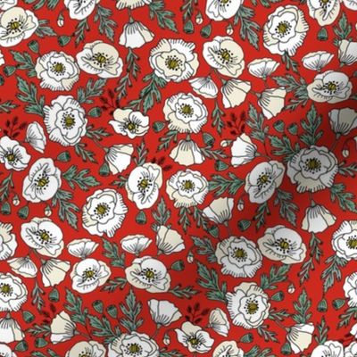 poppies floral fabric - poppy flower, spring floral fabric, autumn floral fabric, baby fabric, nursery fabric, poppies nursery, baby girl bedding - red