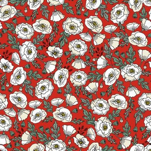 poppies floral fabric - poppy flower, spring floral fabric, autumn floral fabric, baby fabric, nursery fabric, poppies nursery, baby girl bedding - red
