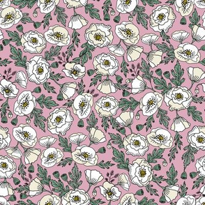 poppies floral fabric - poppy flower, spring floral fabric, autumn floral fabric, baby fabric, nursery fabric, poppies nursery, baby girl bedding - pink