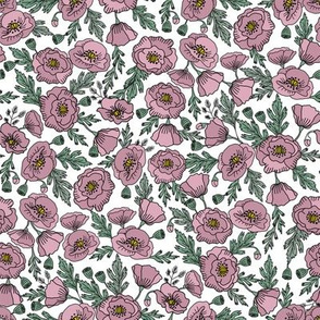 poppies floral fabric - poppy flower, spring floral fabric, autumn floral fabric, baby fabric, nursery fabric, poppies nursery, baby girl bedding - mauve