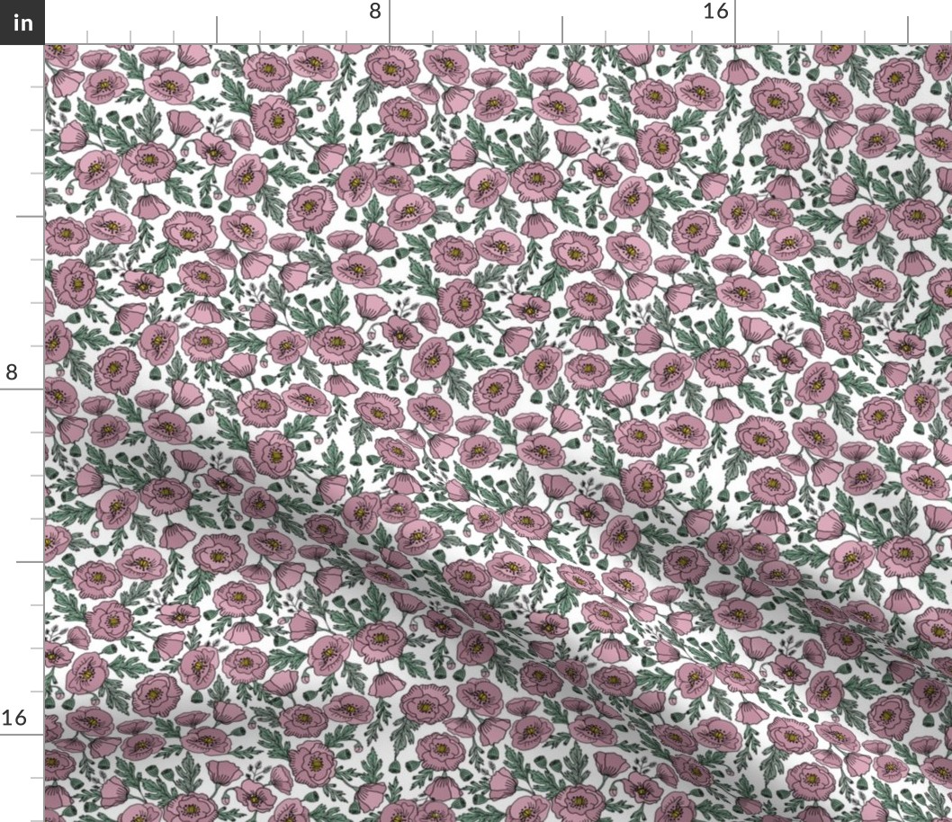 poppies floral fabric - poppy flower, spring floral fabric, autumn floral fabric, baby fabric, nursery fabric, poppies nursery, baby girl bedding - mauve