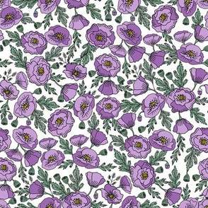 poppies floral fabric - poppy flower, spring floral fabric, autumn floral fabric, baby fabric, nursery fabric, poppies nursery, baby girl bedding - purple