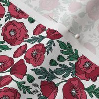 poppies floral fabric - poppy flower, spring floral fabric, autumn floral fabric, baby fabric, nursery fabric, poppies nursery, baby girl bedding - burgundy