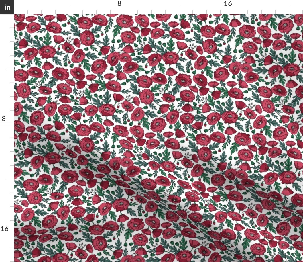 poppies floral fabric - poppy flower, spring floral fabric, autumn floral fabric, baby fabric, nursery fabric, poppies nursery, baby girl bedding - burgundy