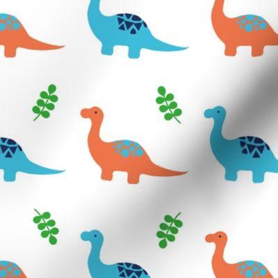 Colourful dinosaurs and leaves pattern