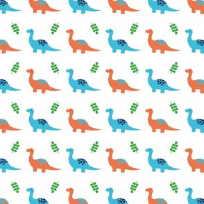 Colourful dinosaurs and leaves pattern