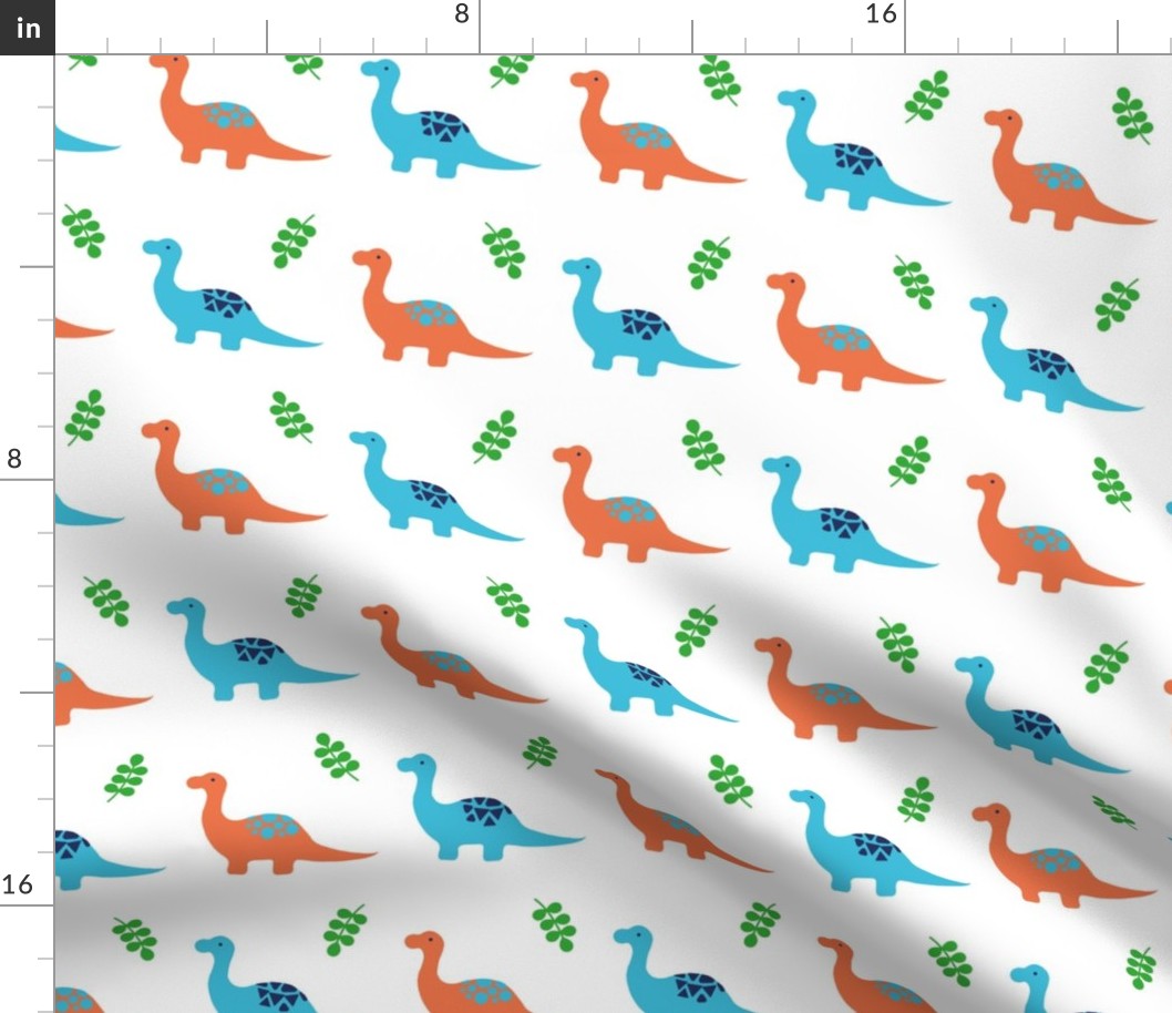 Colourful dinosaurs and leaves pattern