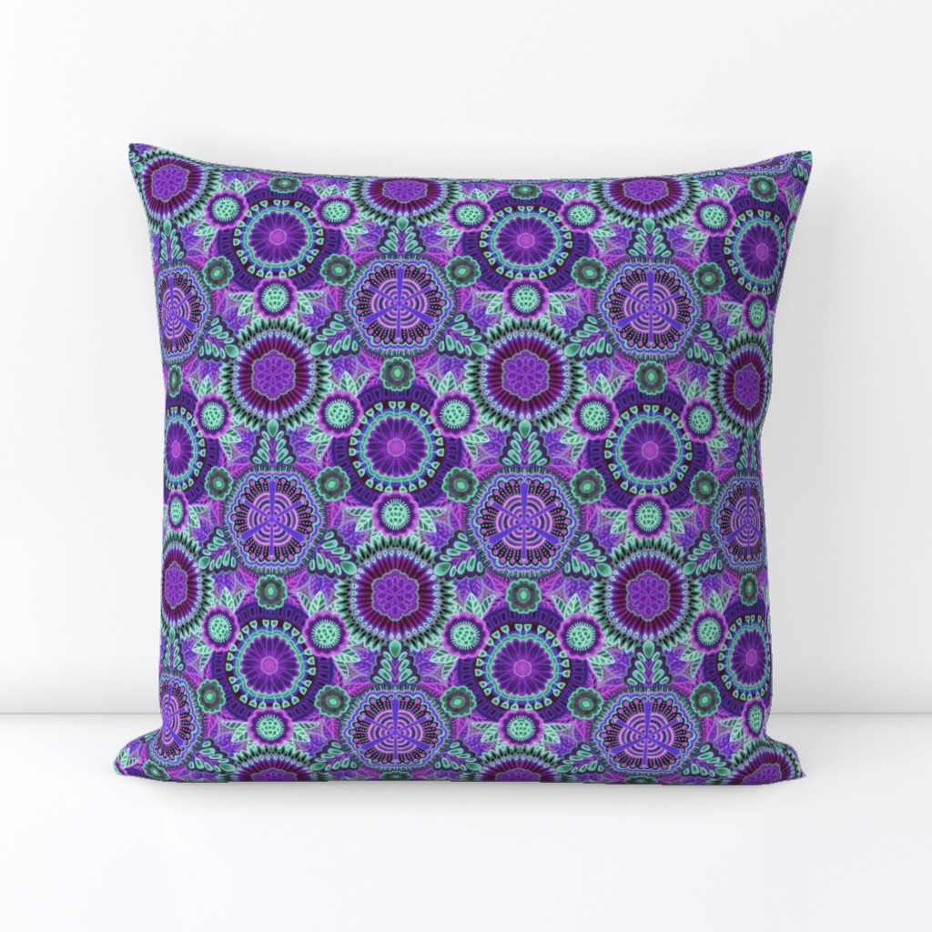 Kaleidoscopic Floral Purple and Mint Green medium scale