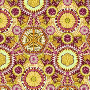 Kaleidoscopic Floral Yellow Pink Orange medium scale