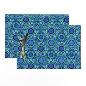 Kaleidoscopic Floral Dark Blue and Green medium scale