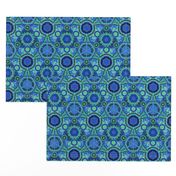 Kaleidoscopic Floral Dark Blue and Green medium scale