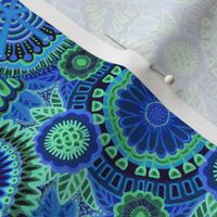 Kaleidoscopic Floral Dark Blue and Green medium scale