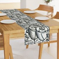 hand painted funky quirky roses, large scale, black white and gray grey